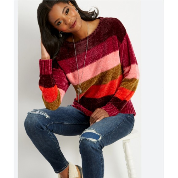 Maurices Sweaters - Maurices Stripe Chenille Sweater Size S Colorblock Pullover High Low Scoop Neck